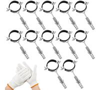 Lot de 12 Collier de Serrage 50 mm + Chevilles + Vis à Double Filetage et 1 Gant, Colliers de Serrage à Visser avec Insert, Collier Serrage Tuyau pour Tube HT Conduite d'Eau, Gaines de Ventilation