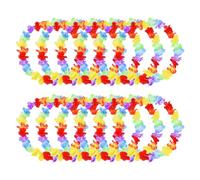 Lot de 12 Collier Hawaien - Fleurs Blanc, Bleu, Rouge et Arc-en-Ciel - Pack Hawaïennes avec Lunettes et Bouée Chaîne