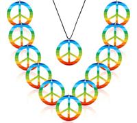 Lot de 12 Colliers Arc-en-Ciel avec Pendentif Signe de Paix en Plastique - Accessoire de Costume Hippie des années 60