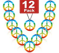 Lot de 12 Colliers Arc-en-Ciel avec Pendentif Signe de Paix en Plastique - Accessoire de Costume Hippie des années 60