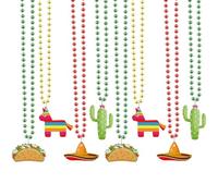 Lot de 12 colliers de perles Cinco de Mayo - Décoration de fête mexicaine - Cactus, taco, arc-en-ciel, alpaga, ombrero, accessoires pour fête mexicaine, carnaval, taco, mardi, décoration de fête,
