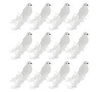 Lot de 12 colombes artificielles blanches de 13 cm en mousse avec clip en métal - Mini oiseaux à plumes pour maison, mariage, jardin, arbre, décoration de fête