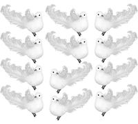Lot de 12 colombes blanches artificielles avec clips en métal pour les travaux manuels les décorations de Noël les couronnes