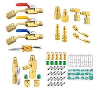Lot de 12 coupleurs de robinet à boisseau sphérique compact pour climatisation R410A R134A R12 R22, coupleur rapide en laiton avec extracteur de noyau de valve et 270 joints toriques pour réparation