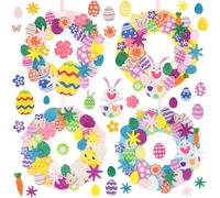 Lot de 12 couronnes de Pâques pour enfants - Décoration d'œufs de Pâques - Pendentif DIY - Couronne suspendue avec poussins et lapins - Décoration de Pâques - En caoutchouc mousse - Cadeau pour