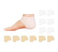 Lot de 12 coussinets de protection en gel de silicone, pour les douleurs au talon, les fissures sèches, la fasciite plantaire, les chevilles enflées, les éperons calcanéens (teinte chair/blanc)