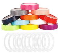 Lot de 12 couvercles de bocaux en plastique coloré de qualité alimentaire avec joint d'étanchéité en silicone et surface anti-rayures pour bocaux en conserve