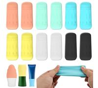 Lot de 12 couvercles en silicone anti-fuite pour bouteilles de voyage - Passent au lave-vaisselle - Pour shampooing, gel douche et huiles - Réutilisables