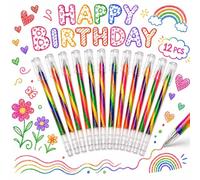 Lot de 12 crayons à paillettes arc-en-ciel, cadeau d'anniversaire d'enfant | Blitz Stylos à paillettes, sac d'école, cadeau d'anniversaire, stylos gel pour dessin, gribouiller, écrire un journal intime