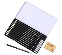 Lot de 12 crayons à papier dans une boîte avec 1 gomme, crayons graphite professionnels pour croquis, 2H, H, HB, B, 2B, 4B, 5B, 6B, 8B, doux, moyen, dur pour débutants, artistes