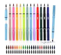 Lot de 12 crayons colorés éternels sans encre avec 48 têtes interchangeables et 12 gommes réutilisables Infinity Magic Pencil pour écrire, colorier, adultes et enfants