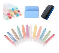 Lot de 12 Crayons Craie de Couleur Sans Poussière Craie Lavables Non Toxiques avec 1 Support Magnétique pour Craies et 1 Effaceur pour Tableau Noir pour Tableau Blanc Noir Outils D'écriture