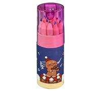 Lot de 12 crayons de couleur de Noël pour avec taille-crayon et étui de rangement | Mini crayons de couleur mignons au design de dessin animé, parfaits pour le coloriage, la peinture, les