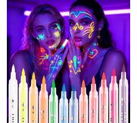 Lot de 12 crayons de couleur UV à lumière noire phosphorescente pour | Lot de 12 crayons fluorescents pour le corps, maquillage d'Halloween, décoration de fête, crayons phosphorescents dans