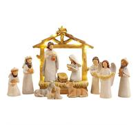 Lot de 12 crèches de Noël avec lumières - Crèche de Noël colorée peinte à la main en résine, décoration de première histoire de Noël, crèche familiale, crèche pour intérieur (blanc)