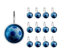Lot de 12 crochets à double glissement pour rideau de douche Motif ballon de football Bleu
