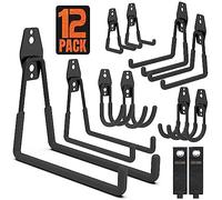 Lot de 12 crochets de garage muraux avec 2 sangles de rangement pour cordon d'extension, cintres robustes pour organisateur utilitaire, supports muraux pour outils de jardin, pelouse, échelles, vélo