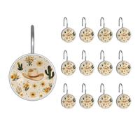 Lot de 12 crochets de rideau de douche, anneaux de rideau de douche, anneaux décoratifs en verre de cristal, crochet de salle de bain, chapeau de cow-boy, cactus occidentaux