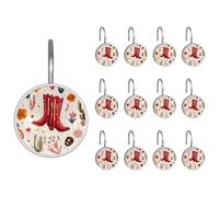 Lot de 12 crochets de rideau de douche, anneaux de rideau de douche, crochets décoratifs en verre de cristal, crochet de salle de bain, chapeau de cowboy occidental, cactus