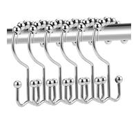 Lot de 12 crochets de rideau de douche double face antirouille en acier inoxydable pour rideau et doublure, chromé.