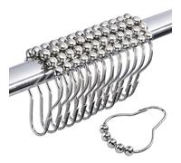 Lot de 12 Crochets de Rideau de Douche en Acier Inoxydable argenté avec Boules à roulettes, résistants à la Rouille, Fermeture Robuste, Convient pour Les salles de Bains Standard