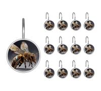 Lot de 12 crochets de rideau de douche en acier inoxydable en forme d'abeille pour salle de bain, anneaux décoratifs antirouille pour chambre à coucher, salon