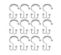 Lot de 12 crochets de rideau de douche en métal robuste, doubles crochets, faciles à glisser et résistants