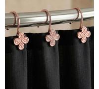 Lot de 12 crochets de rideau de douche en métal rose doré : anneaux de rideau de douche en métal antirouille pour salle de bain - Crochets décoratifs en forme de trèfle à fleurs glamour pour tringle