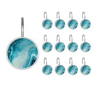 Lot de 12 crochets de rideau de douche, motif abstrait de l'océan tourbillons de marbre bleu et doré, anneaux de rideau de douche en acier inoxydable pour tringle de douche de salle de bain