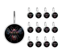 Lot de 12 crochets de rideau de douche ronds en acier inoxydable pour salle de bain Motif abeille