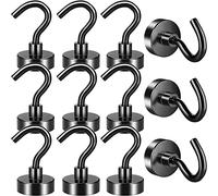 Lot de 12 Crochets Magnétiques en Néodyme Extra Puissants - 10 kg + Tirer, Très Résistants, Aimants Avec Crochet pour Suspension et Réfrigérateur