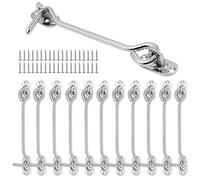 Lot de 12 crochets tempête avec œillet 15 cm en acier inoxydable | TAICHEUT, Matériau inoxydable, serrure de porte, fenêtre, clôture, 48 vis, montage facile, pour jardin, abri de jardin