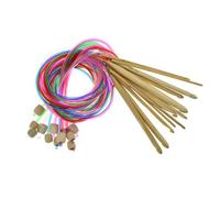 Lot de 12 crochets tunisiens afghans avec câble de 3 mm à 10 mm, aiguilles à tricoter circulaires en bois avec tube pour débutant