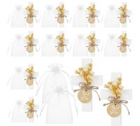 Lot de 12 croix en bois avec motif floral et attache solide, idéales pour les baptêmes, événements religieux, anniversaires, avec inscription « God Bless You Tag », touche rustique
