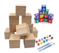 Lot de 12 cubes en bois vierges pour travaux manuels - 5 x 5 x 5 cm - Bloc en bois naturel à peindre, décoration et 4 stylos graffiti aquarelle et 12 couleurs de pigments pour bricolage, bricolage