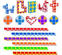 Lot de 12 cubes magiques en forme de serpent pour enfants - 24 blocs - Jouets de puzzle en plastique pour fournitures de fête - Couleur aléatoire