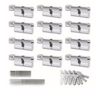 Lot de 12 cylindres pour serrures 40/40 mm, cylindre avec bouton, vis et clés incluses, montage facile, serrure pour portes et garage, anti-perçage, clé unique, longueur 80 mm