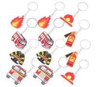 Lot de 12 de fête pour camions de pompiers - Porte-clés casque de pompier - Porte-clés marteau - Accessoires en plastique à suspendre