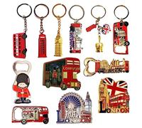 Lot de 12 décapsuleurs aimantés pour réfrigérateur avec inscription « London UK England » et « Union Jack »