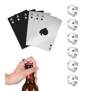 Lot de 12 décapsuleurs cartes de poker et bague, décapsuleur en acier inoxydable, décapsuleur amusant personnalisé, accessoire de bière, idée cadeau pour hommes et fêtes, cadeau de fête des pères pour