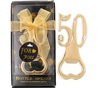 Lot de 12 décapsuleurs créatifs pour 50e anniversaire ou 50e anniversaire de mariage - Noir et doré sur le thème des 50e anniversaire - Souvenirs de décoration pour invités (12, 50)