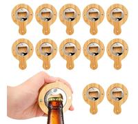 Lot de 12 décapsuleurs en bois - Portables - En bambou - Durable - Personnalisable - En acier inoxydable et bambou - Adsorbable - Cadeaux pour mari, ami, père, grand-père (jaune)