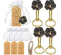 Lot de 12 décapsuleurs noirs et dorés pour invités - Jolis décapsuleurs - Décorations et souvenirs - Décapsuleur décoratif pour la maison et la cuisine (rose noire)