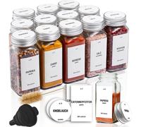 lot de 12 - DECO HAUS pots à épices avec bouchon à vis - Différents embouts saupoudreurs, entonnoir, brosse, étiquettes - 120 ml, 10,5 x 4,3 cm