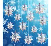 Lot de 12 Décoration Flocon de Neige, Guirlande de Noël Flocons de Neige 3D à Suspendre Flocons de Neige en Papier à Suspendre pour Décoration de Noël Pays des Merveilles d'hiver (Couleur)