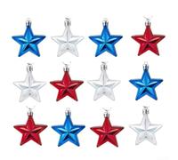 Lot de 12 décorations 3D en forme d'étoile à suspendre sur le thème du drapeau patriotique en plastique rouge, bleu, argent, 7 cm