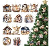 Lot de 12 Décorations Chrétiennes pour Sapin de Noël - Crèche en Bois Souvenir - Pour Maison et Fêtes d'Hiver