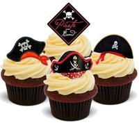 Lot de 12 décorations comestibles en forme de chapeau de pirate en D pour décoration de gâteau