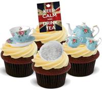 Lot de 12 décorations comestibles pour gâteaux Inscription Keep Calm Drink Tea Union Jack