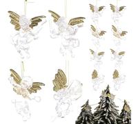Lot de 12 décorations d'ange pour Sapin de Noël - Transparentes - avec Ailes dorées - 7,1 cm - Décorations d'ange à Suspendre pour la Maison, Les fêtes, Les Cadeaux de Noël